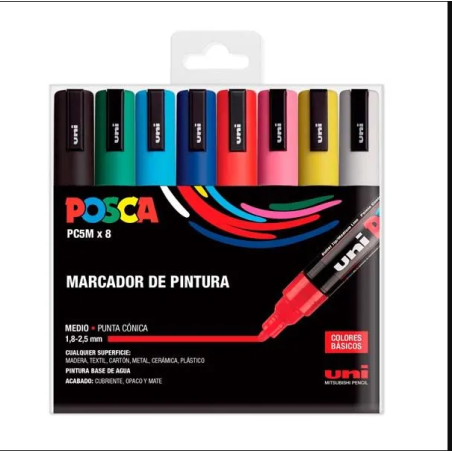 Posca estuche de 8 colores PC5M básicos