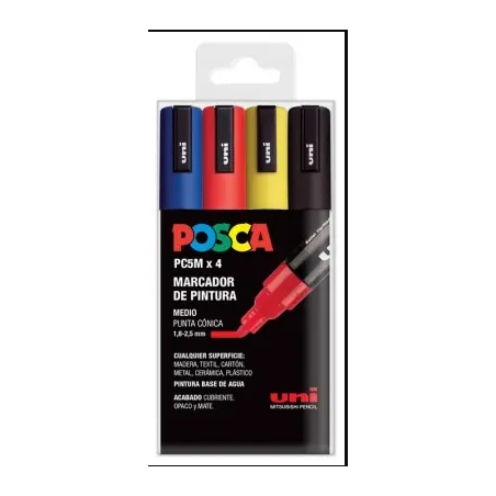 Posca estuche de 4 colores basicos PC5M
