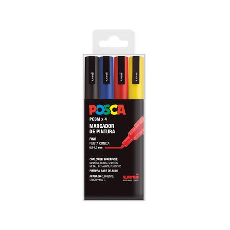 Posca estuche de 4 colores basicos pc3m
